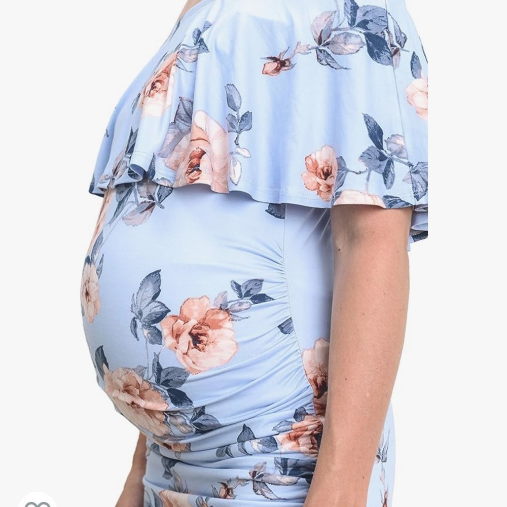Blue Floral Off Shoulder Maternity Dress - Picture 5 of 6